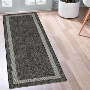 Azelia Black and Ivory 2 ft. x 8 ft. Indoor/Outdoor Area Rug