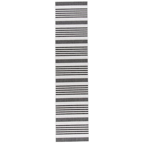 SAFAVIEH Beach House Light Gray/Charcoal 2 ft. x 10 ft. Striped Indoor/Outdoor Patio  Runner Rug