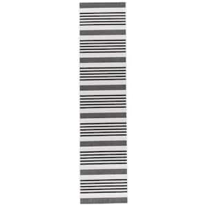 Beach House Light Gray/Charcoal 2 ft. x 8 ft. Striped Indoor/Outdoor Patio  Runner Rug