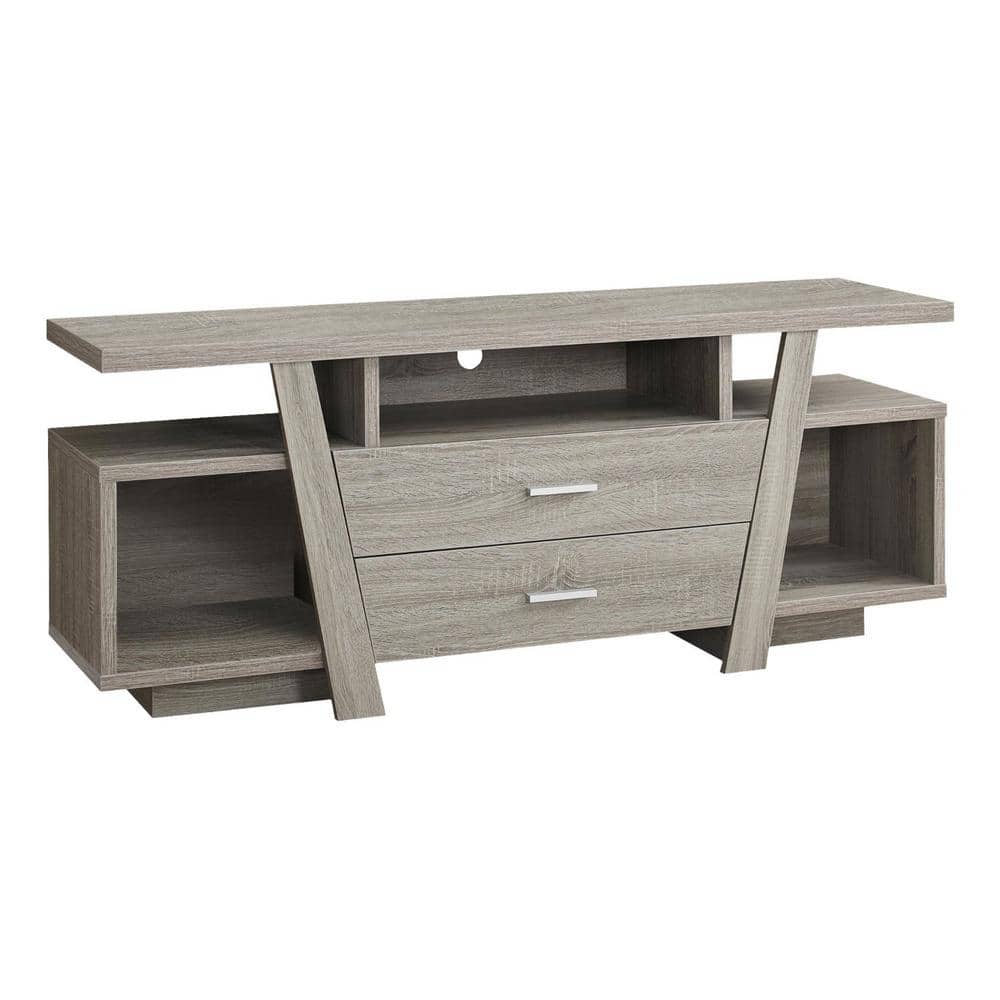 HomeRoots Jasmine 16 in. Dark Taupe Particle Board TV Stand with 2 Drawer Fits TVs Up to 60 in -  332932
