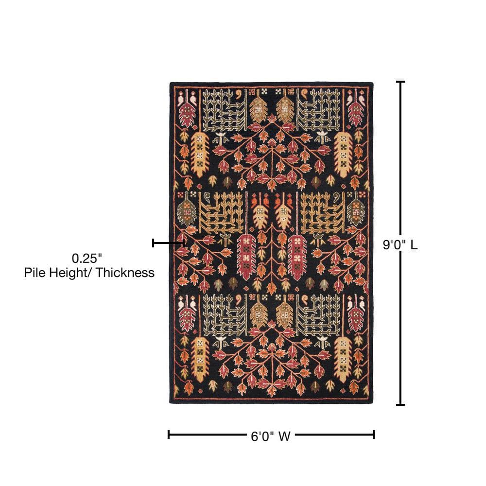 Black and Red Wool 6' x 9' Handmade Tufted Area Rug
