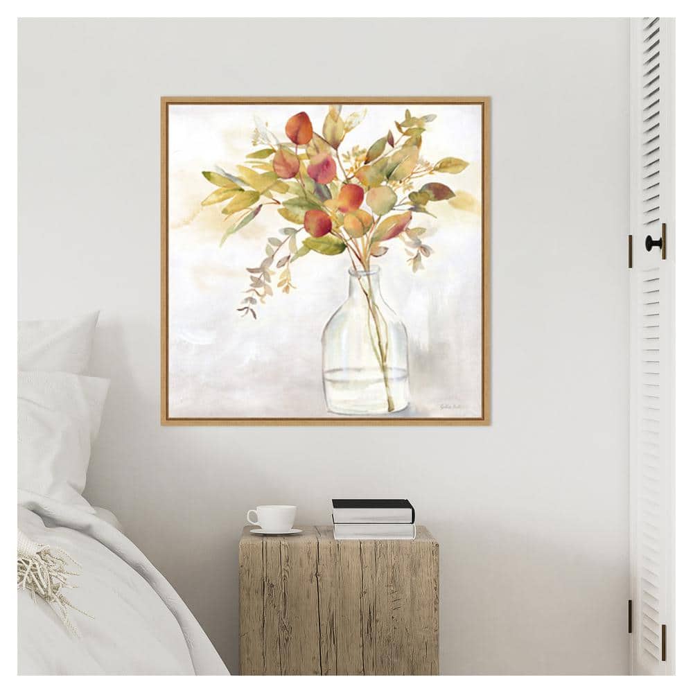 Eucalyptus Vase Fall I Watercolor Print on Canvas with Maple Frame