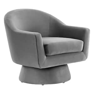 Astral Performance Velvet Fabric and Wood Swivel Chair in Gray
