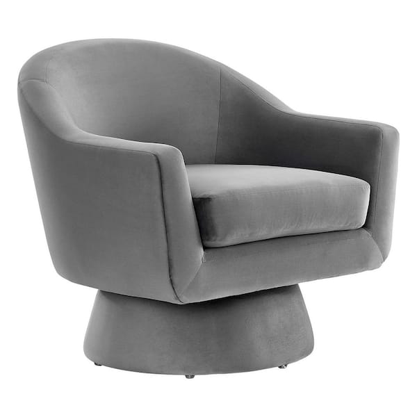 MODWAY Astral Performance Velvet Fabric and Wood Swivel Chair in Gray