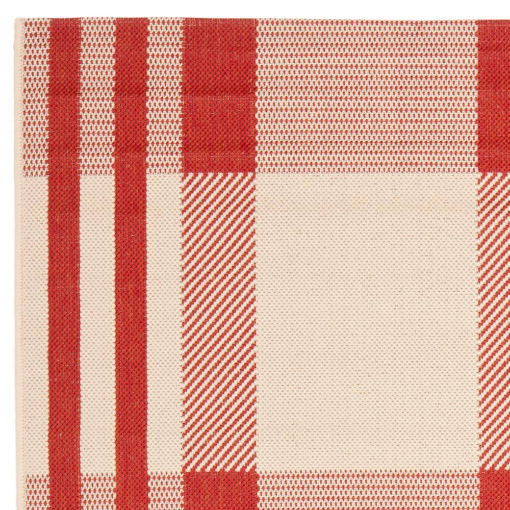 Red and Bone Plaid Outdoor Synthetic Area Rug