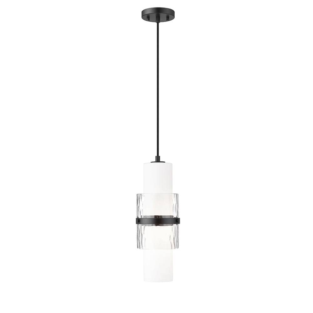 Cayden 6.5 in. 1-Light Matte Black Shaded Pendant Light with Clear Plus Etc