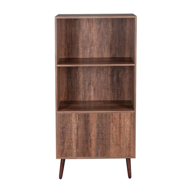 Winado 23.6 in. Wide Walnut 3 Shelf Cabinet Bookcase