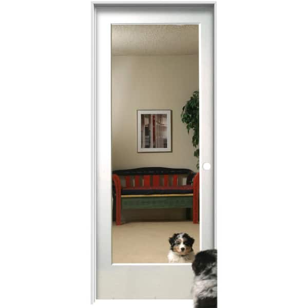 MMI Door Reflections 30 in. x 80 in. Left Hand Full Lite Mirrored Glass Primed MDF Single Prehung Interior Door, 4-9/16 in. Jamb
