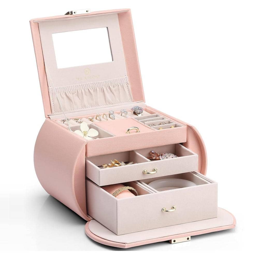 Princess Style 3Layer Jewelry Box with Mirror, Light Pink JO1VE The