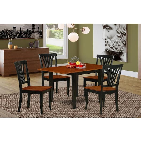 East West Furniture 5-Piece Black and Cherry Finish Solid Wood Top-Dining Room Set-Seats 4