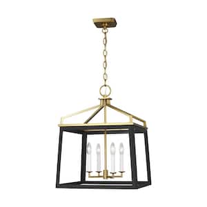 Carlow 18 in. W x 23.5 in. H 4-Light Midnight Black Indoor Dimmable Large Lantern Chandelier with No Bulbs Included