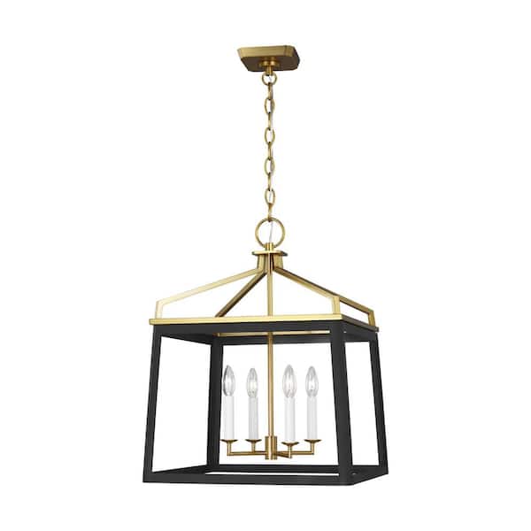 Generation Lighting Carlow 18 in. W x 23.5 in. H 4-Light Midnight Black Indoor Dimmable Large Lantern Chandelier with No Bulbs Included