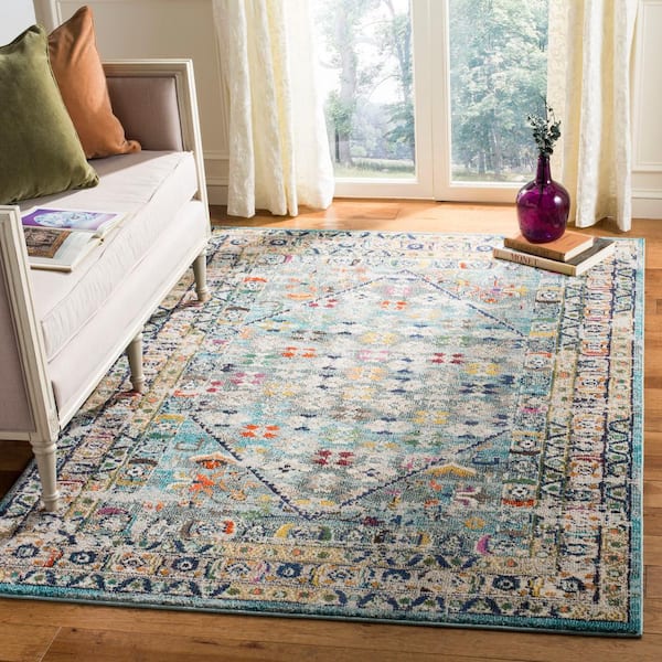 Monaco Blue/Light Gray 8 ft. x 10 ft. Border Area Rug