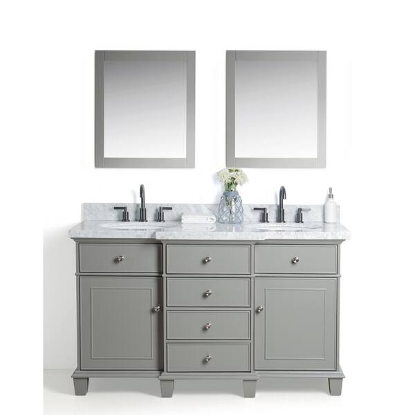 Legion Furniture 60 in. W x 22 in. D Vanity in Gray with Cararra Marble Vanity Top in White and Gray with White Basin and Mirror