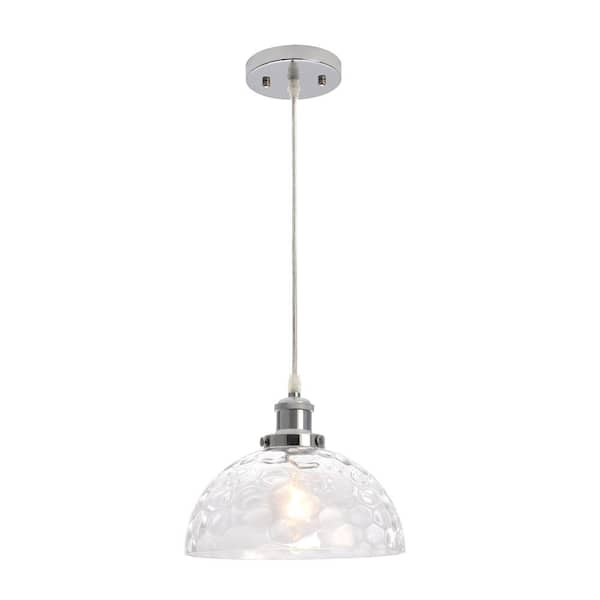 1-Light Chrome Single Dome Modern Kitchen Island Pendant Light with Water-Rippled Glass Shade