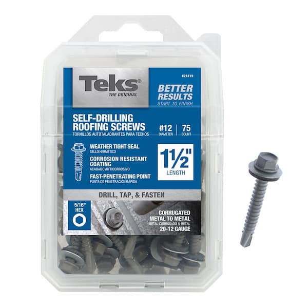 Teks #12-14 x 1-1/2 in. External Hex Washer Head Roofing Drill Point Screw (75-Pack)