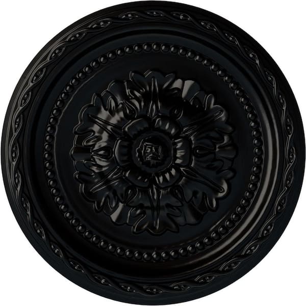 Ekena Millwork 1" x 11-1/2" x 11-1/2" Polyurethane Palmetto Ceiling Medallion, Hand-Painted Jet Black