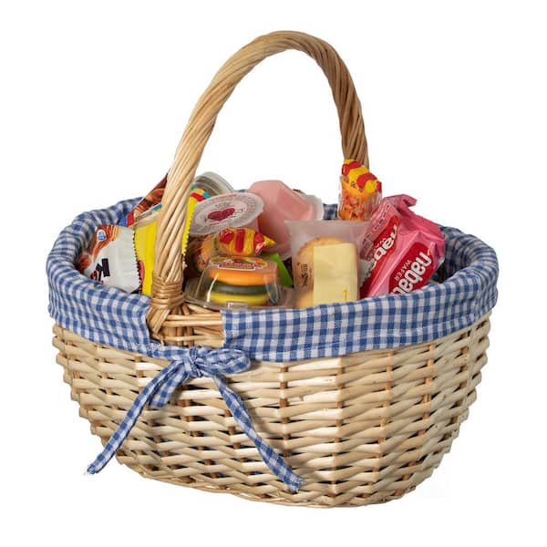 Picnic Basket with Handle and Washable Plaid Liner Ideal for Outdoor Picnics, Photoshoots, and Home Decor, Medium