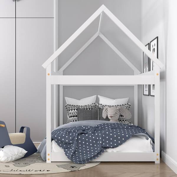Costway Twin House Bed Wood Frame with Roof for Kids Toddler Costway Twin House Bed Wood Frame with Roof for Kids Toddler