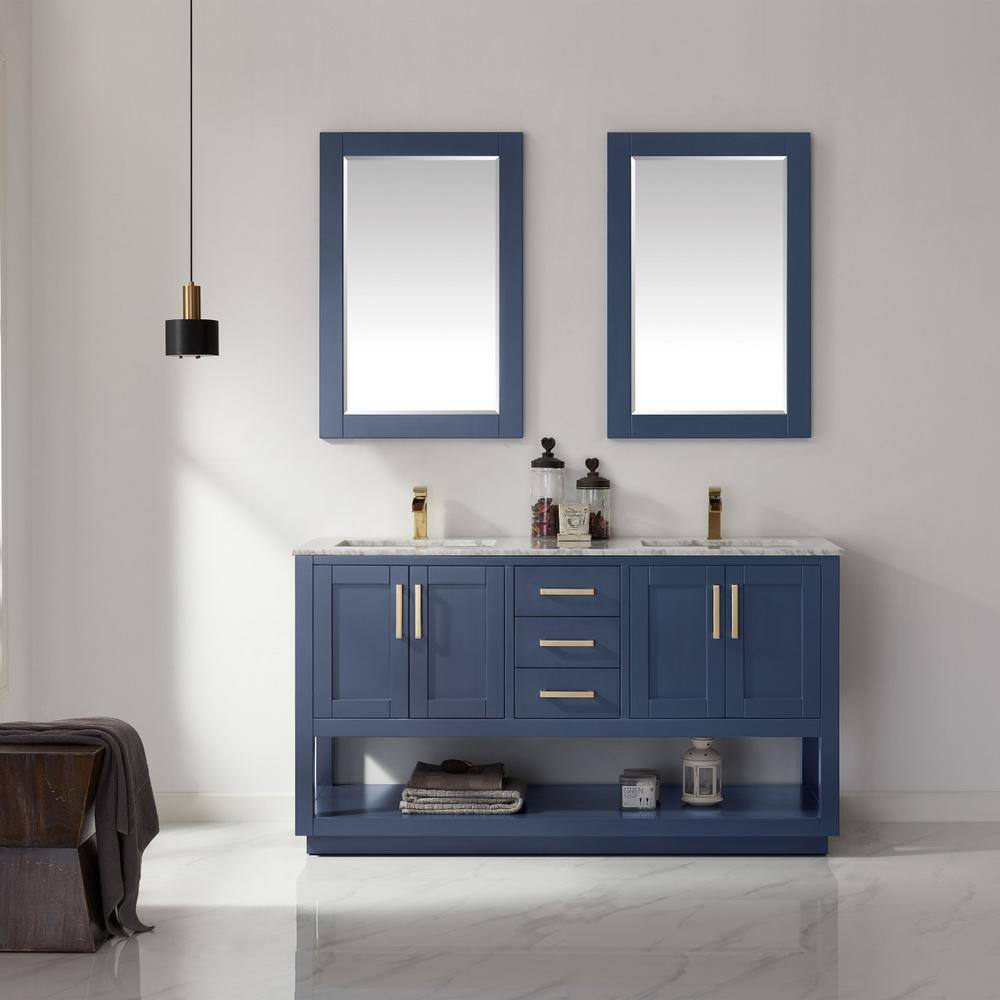 Remi Royal Blue 60" Double Basin Freestanding Vanity with Marble Top