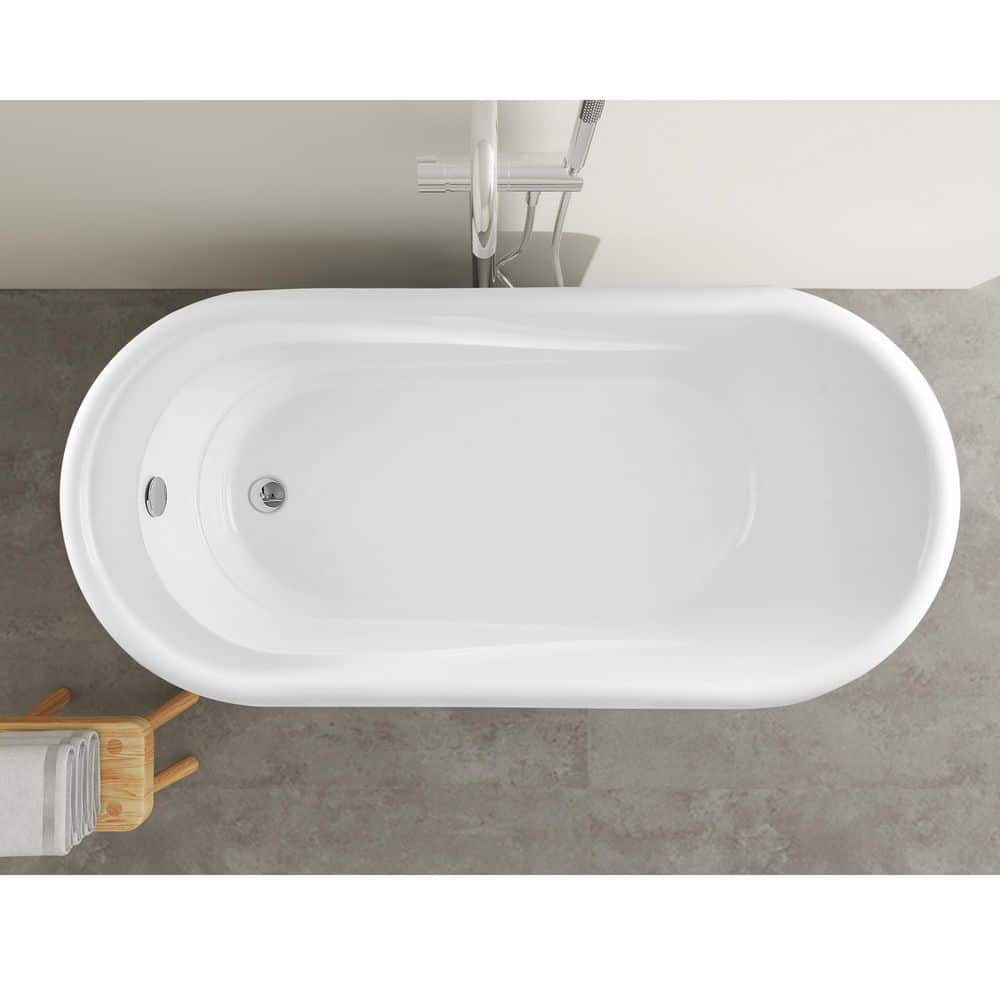59-Inch White Acrylic Freestanding Soaking Bathtub