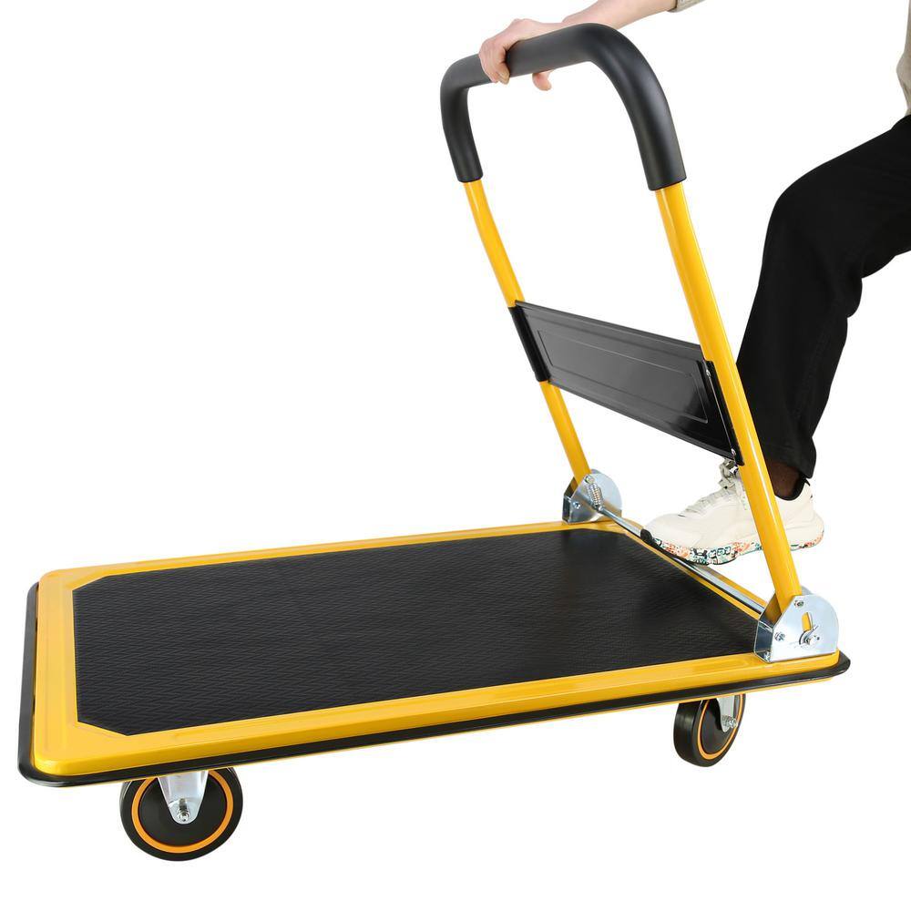 Yellow Steel Folding Platform Hand Truck with Rubber Wheels