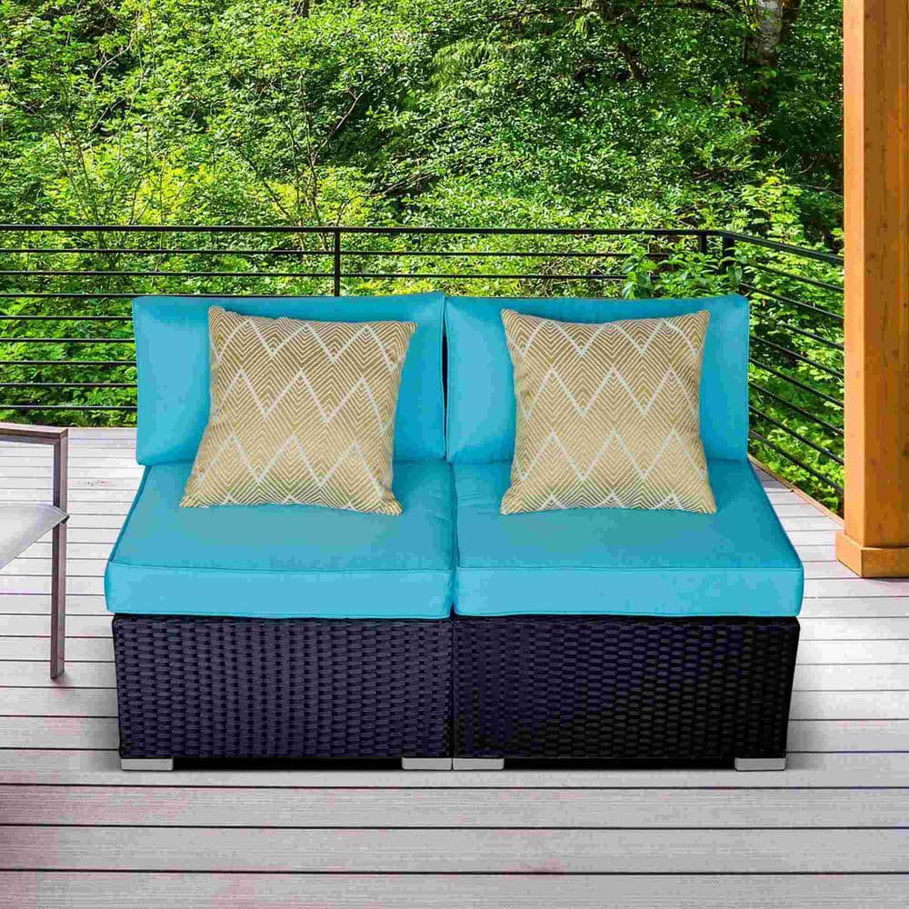 SUNVIVI Black 2Piece Patio Wicker Loveseat, Outdoor Sectional Armless