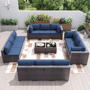 14-Piece Wicker Outdoor Sectional Set with Cushion Navy