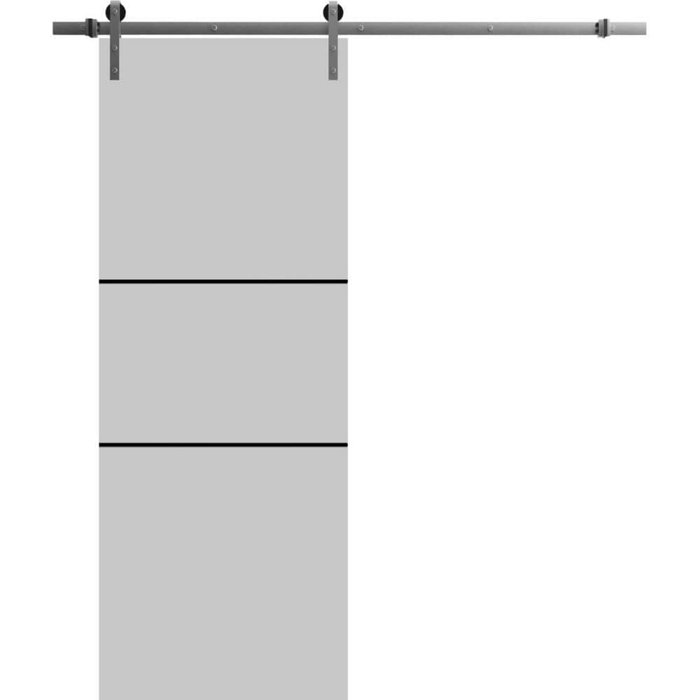 84" x 42" Matte Gray Solid Wood Modern Barn Door Kit