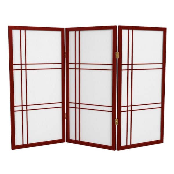 Oriental Furniture 3 ft. Short Double Cross Shoji Screen - Rosewood - 3 Panels