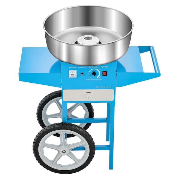 Electric Cotton Candy Machine with Cart, 1000 W Commercial Candy Floss Maker with 20.5 in. Stainless Steel Bowl, Blue