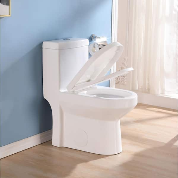 HOROW 10 in. Rough-In 1-piece 0.8/1.28 GPF Dual Flush Round Toilet