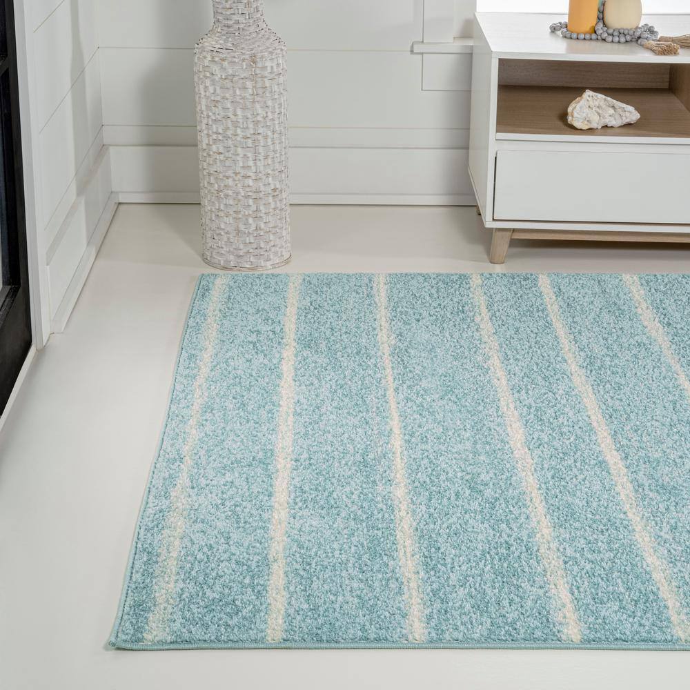 Turquoise and Cream Synthetic Stripe 3' x 5' Area Rug
