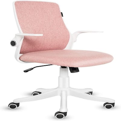 Pink Fabric Seat Office Chair with Adjustable Arms