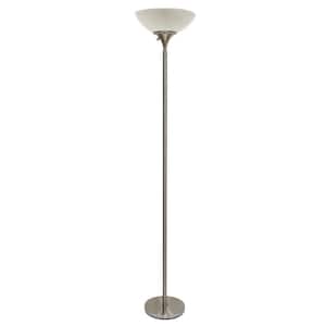 71 in. Satin Steel Floor Lamp with Frosted White Shade