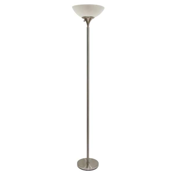 Hampton Bay 71 In Satin Steel Floor Lamp With Frosted White Shade Hw F1960s St The