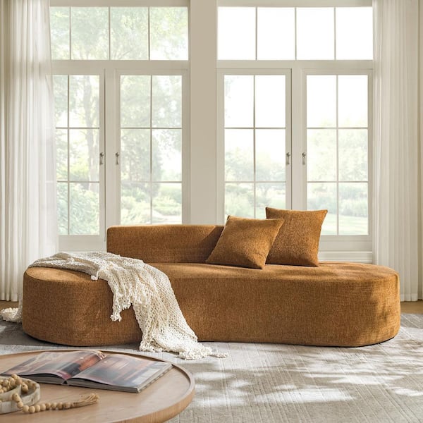 Celisha 94.5 in. Wide Armless Polyester Modern Curved Sofa in Golden