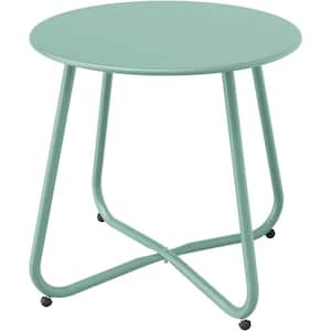 Light Green Round Outdoor Coffee Table, Weather Resistant Metal Side Table for Balcony, Porch, Deck, Poolside