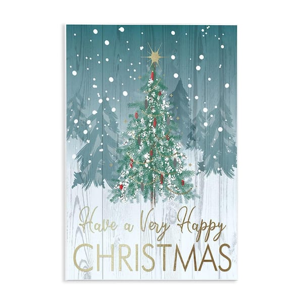 Happy Christmas Glam Detail Text Rustic Fir Tree by Jennifer Ellory Unframed Graphic Art Print Nature 15 in. x 10 in.
