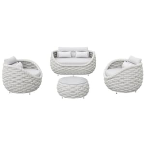 Bird's Nest 4-Piece Gray Aluminum Hand-Woven Outdoor Patio Waterproof Sectional Seating Set with Light Gray Cushions
