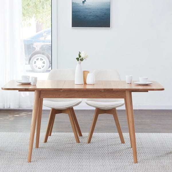 Nicole Light Oak Wood 31.50 in. W 4 Leg Extendable Round Corner Dining Table Seats 8