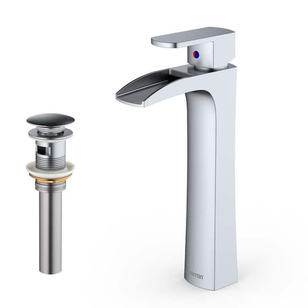 Karran Kassel Single Handle Single Hole Vessel Bathroom Faucet with Matching Pop-Up Drain in Stainless Steel