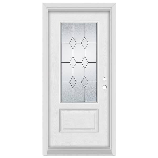 Stanley Doors 32 in. x 80 in. Geometric Left-Hand 3/4 Lite Patina Finished Fiberglass Oak Woodgrain Prehung Front Door