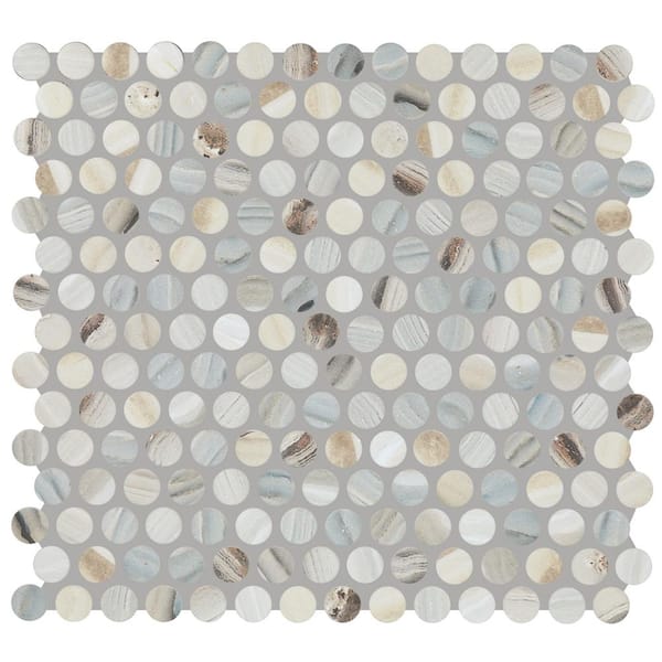 Daltile Lamora Marble Coastal Blue 3 in. x 3 in. Glazed Ceramic Penny Round Mosaic Tile Sample