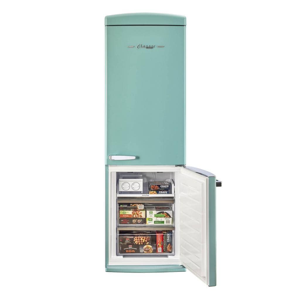 Ocean Mist Turquoise Retro Bottom Freezer Refrigerator with Ice Maker