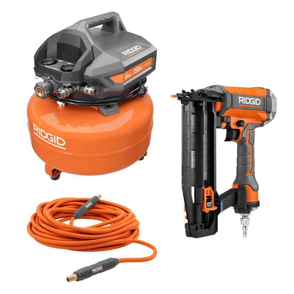 RIDGID 6 Gal. Portable Electric Pancake Air Compressor with 16Gauge 21/2 in. Straight Finish