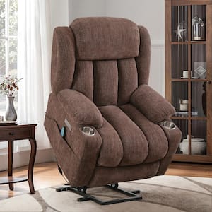 Jupiter Oversized Rust Brown Polyester Power Lift Assist Power Recliner Chair with Massage and Heat for Elderly