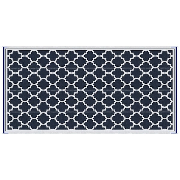 18 ft. W x 9 ft. L Plastic Blue & White Reversible Outdoor RV Rug Patio Floor Mat