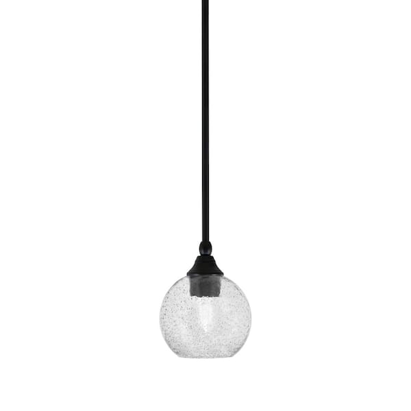Unbranded Sparta 100-Watt 1-Light Matte Black Shaded Pendant Light Mini Pendant with Smoke Bubble Glass, No Bulb included