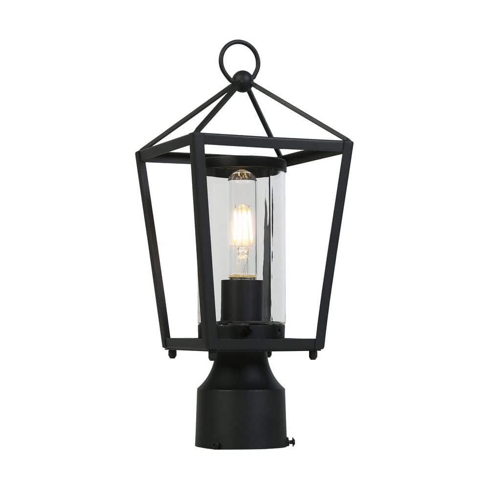 1-Light Black Metal Outdoor Weather Resistant Pier Mount Light Post Lantern with LED Cylinder Glass price history on PriceWatchPro